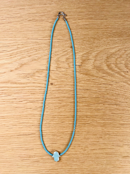 Kette Fatimas Hand Hellblau