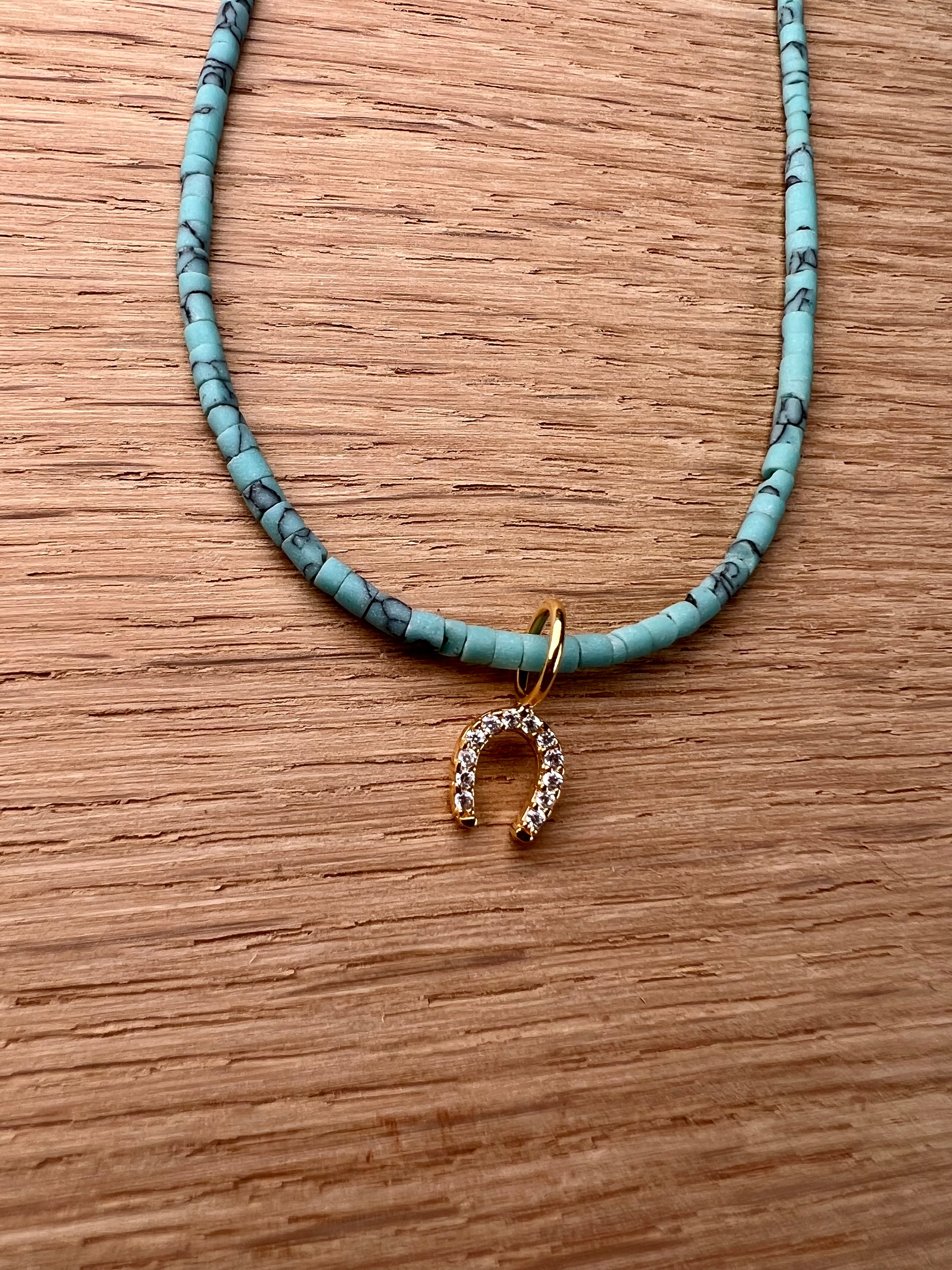 Kette türkis mit Glücksanhänger Gold