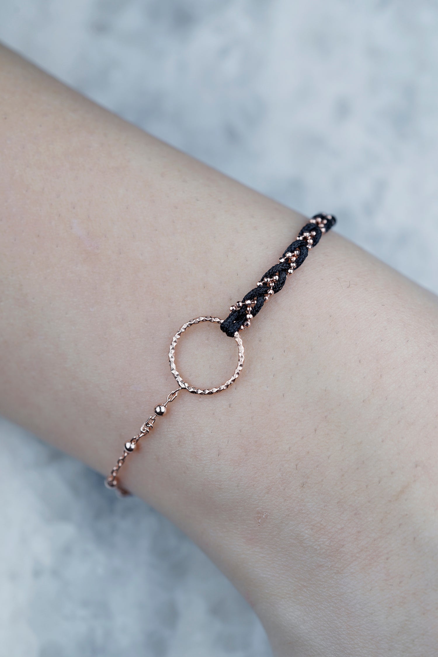 Armband BALL CHAIN WITH BLACK RIBBON roségold