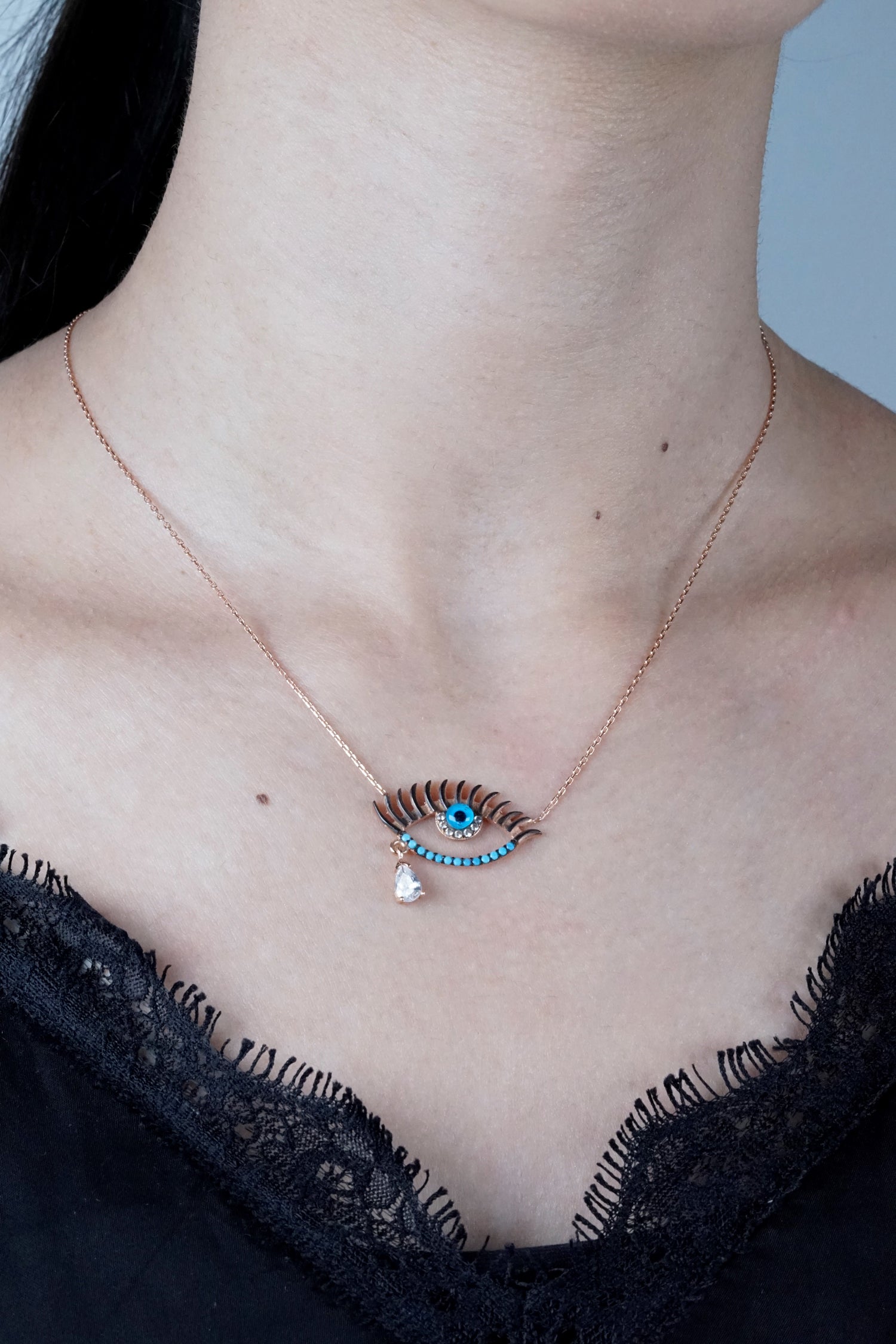 Kette MAGIC BLUE EYE mit Träne roségold