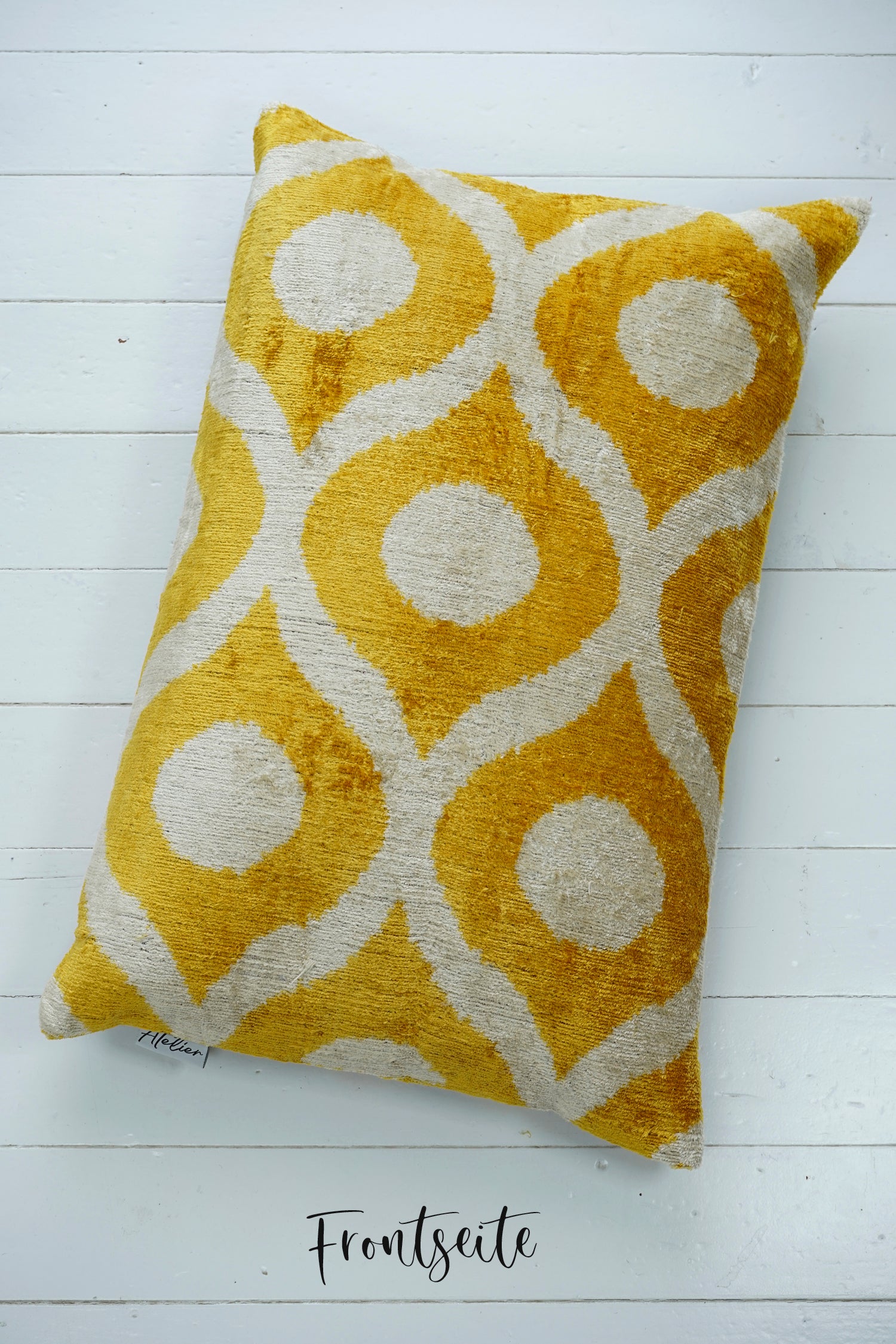 Seidensamt Kissen BE HAPPY gelb