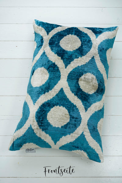 Seidensamt Kissen BOOGIE WOOGIE blau