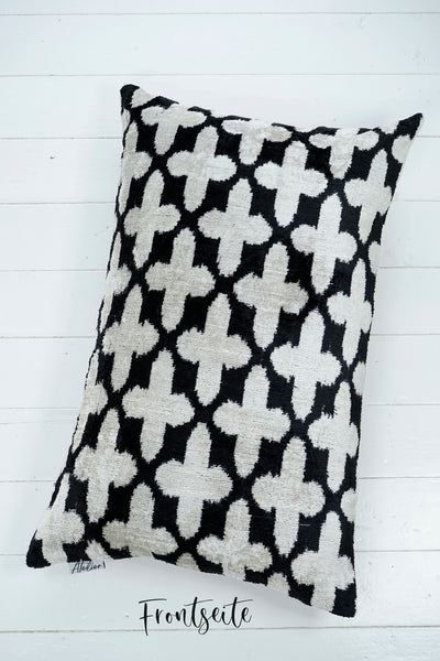 Seidensamt Kissen FIORE BIANCO schwarz