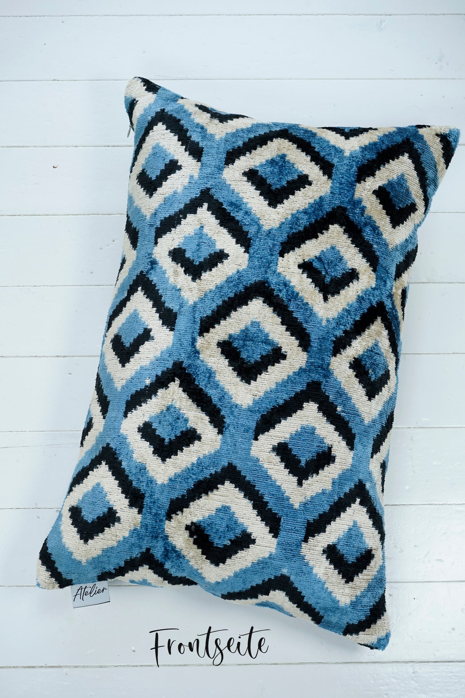 Seidensamt Kissen TRIPPY blau