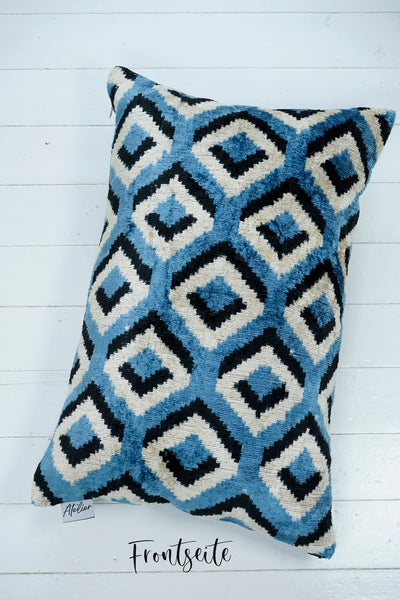 Seidensamt Kissen TRIPPY blau