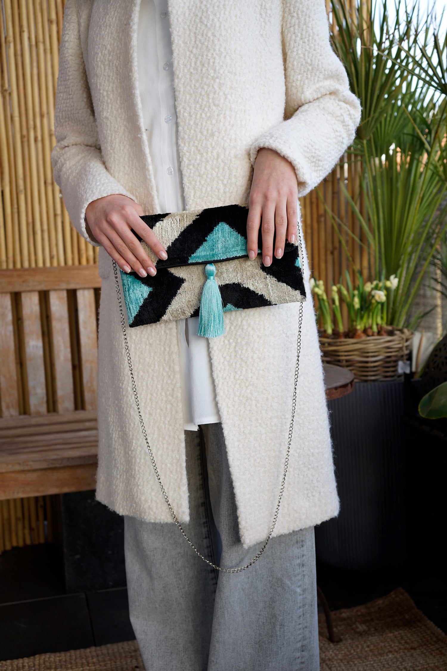 Clutch Seidensamt FUNKY ROMBO türkis