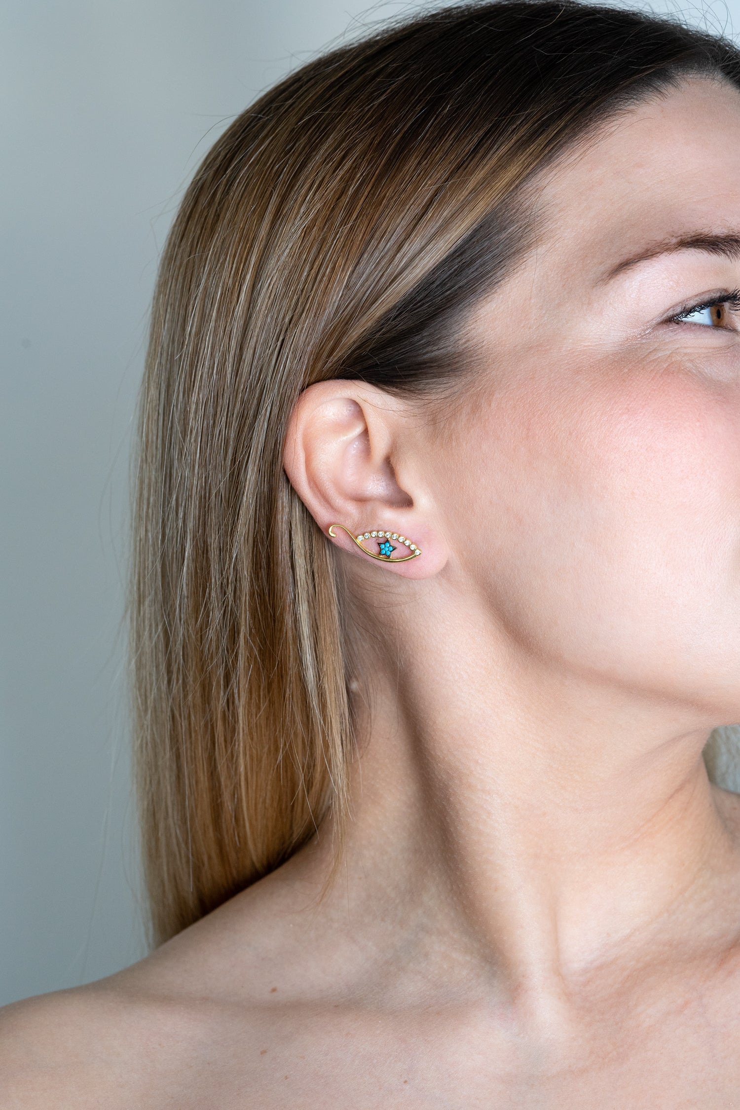Earcuffs-Ohrhänger TURQUISE STAR EYE gold