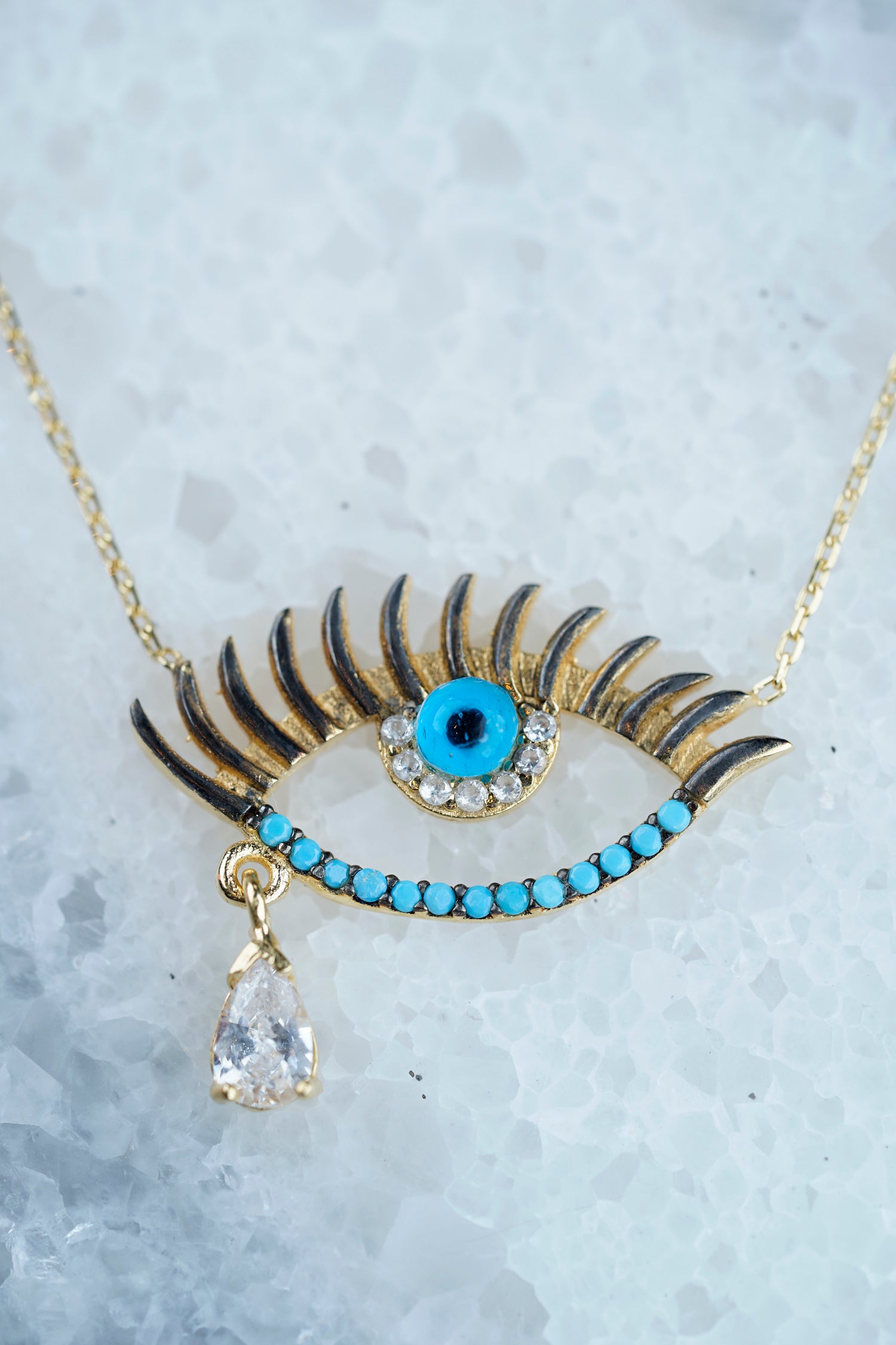 Kette MAGIC BLUE EYE mit Träne gold