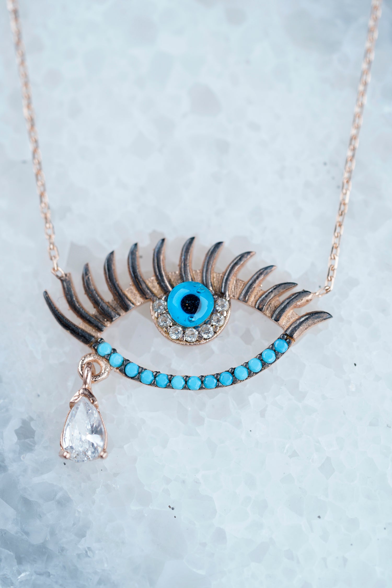 Kette MAGIC BLUE EYE mit Träne roségold
