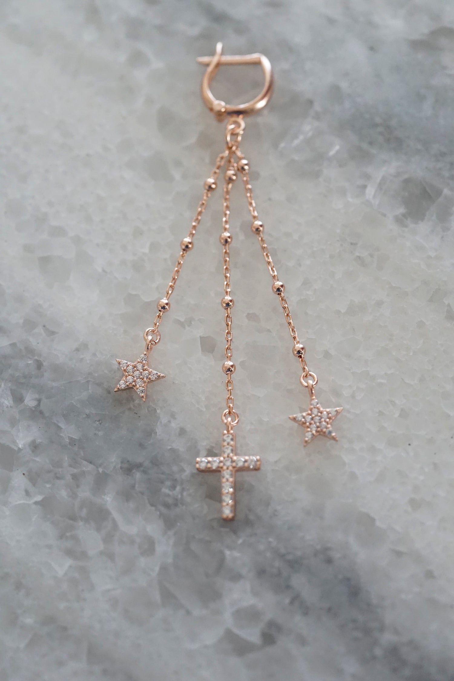 Single Creole SHINING STARS AND CROSS roségold