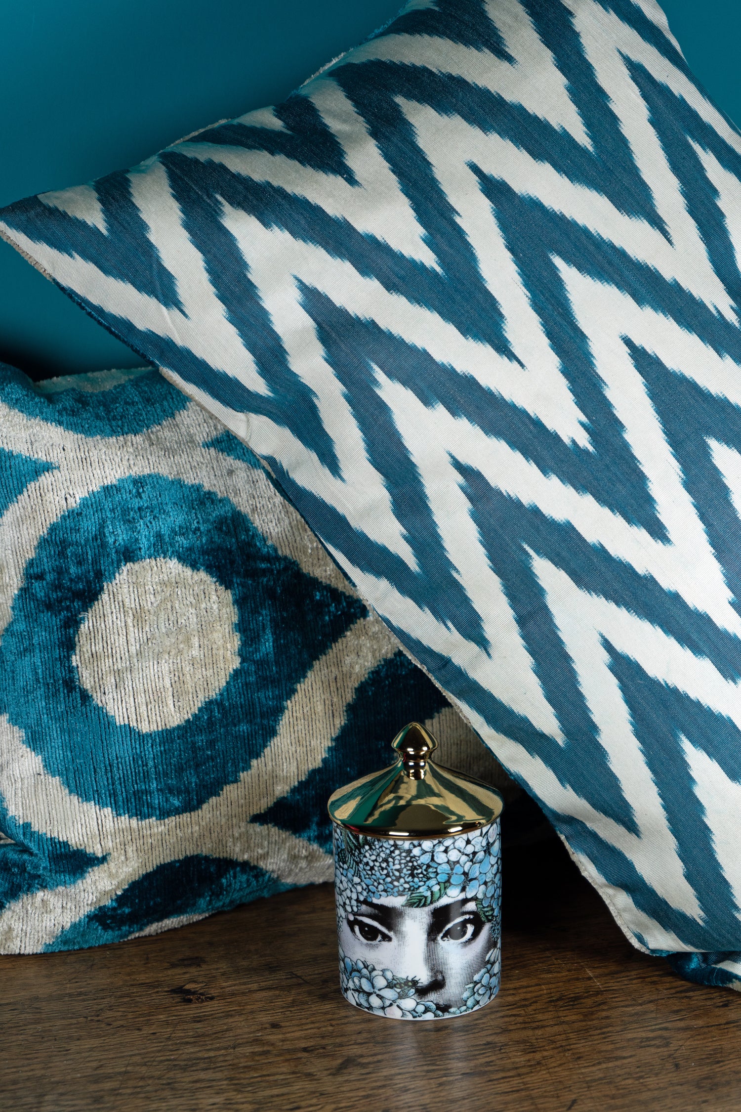 Seidensamt Kissen BOOGIE WOOGIE blau