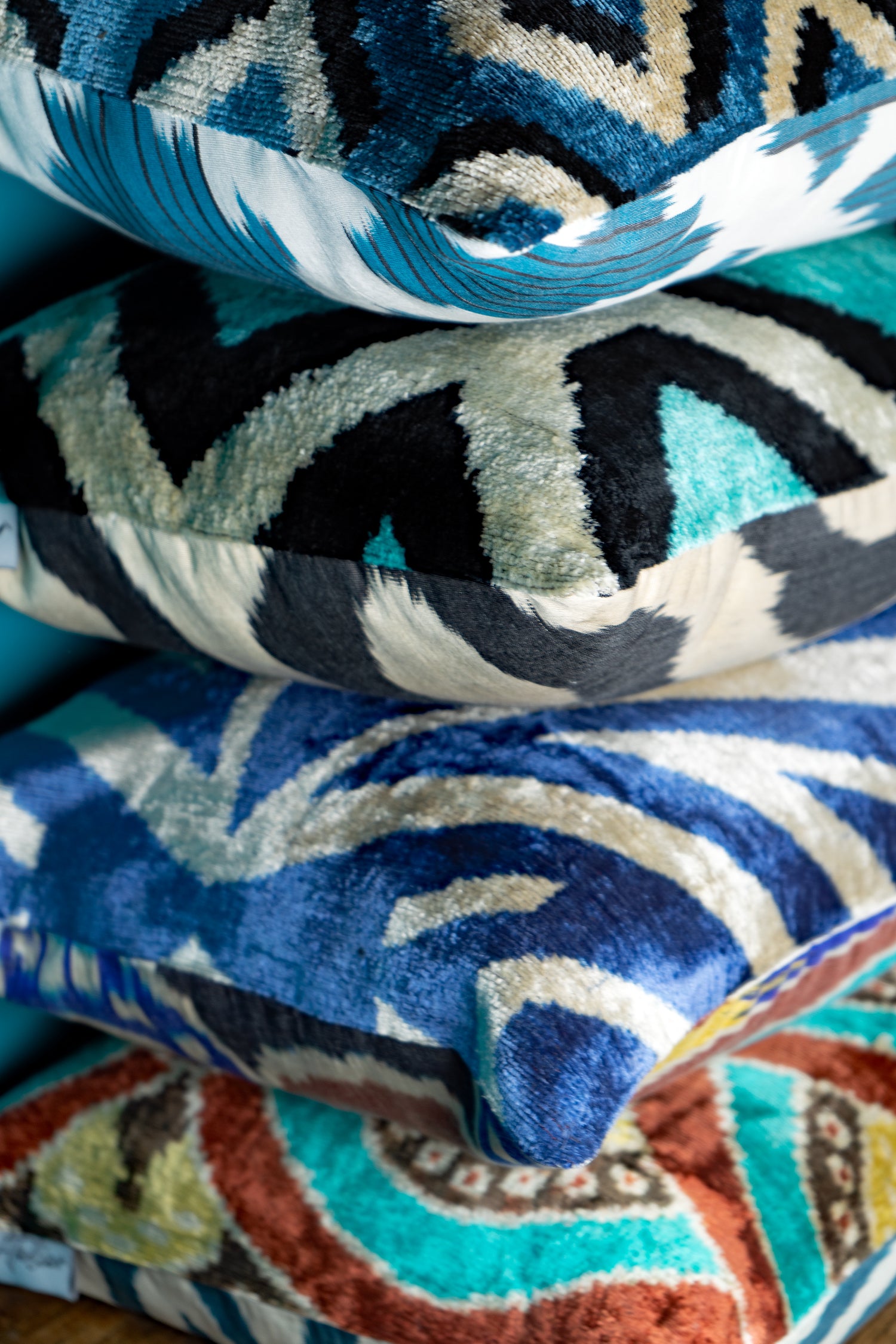 Seidensamt Kissen TRIPPY blau