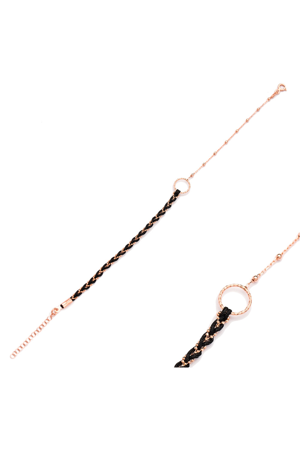 Armband BALL CHAIN WITH BLACK RIBBON roségold