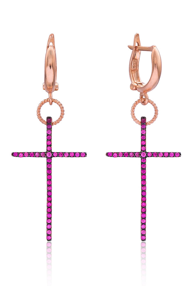 Creolen PINK RUBY CROSS roségold