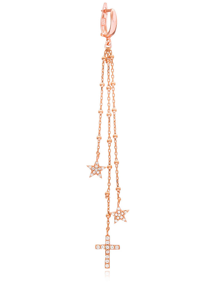 Single Creole SHINING STARS AND CROSS roségold