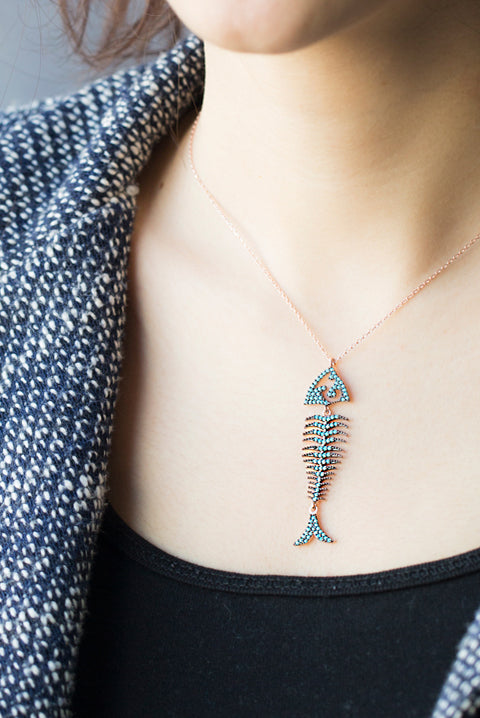 Kette FISHBONE türkis-roségold