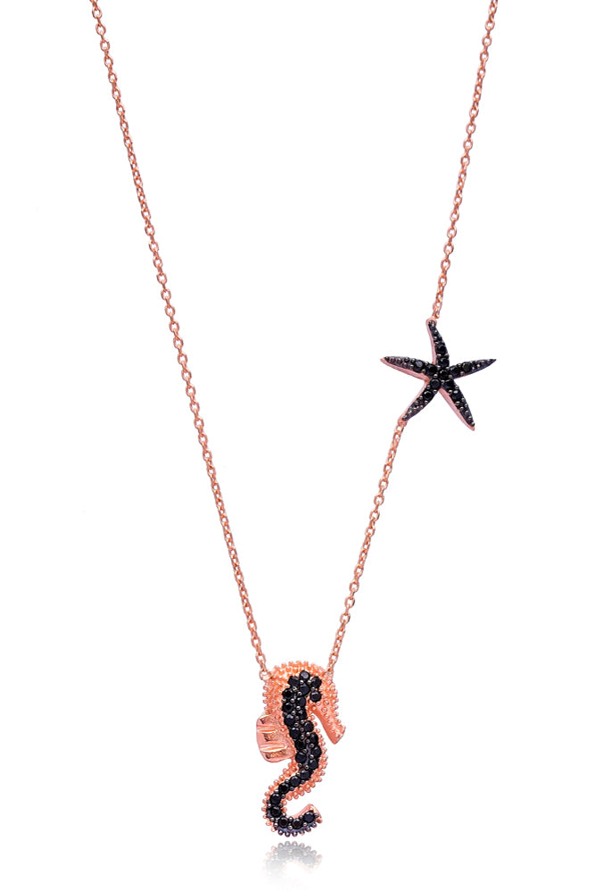 Kette BLACK SEASTAR-SEAHORSE roségold