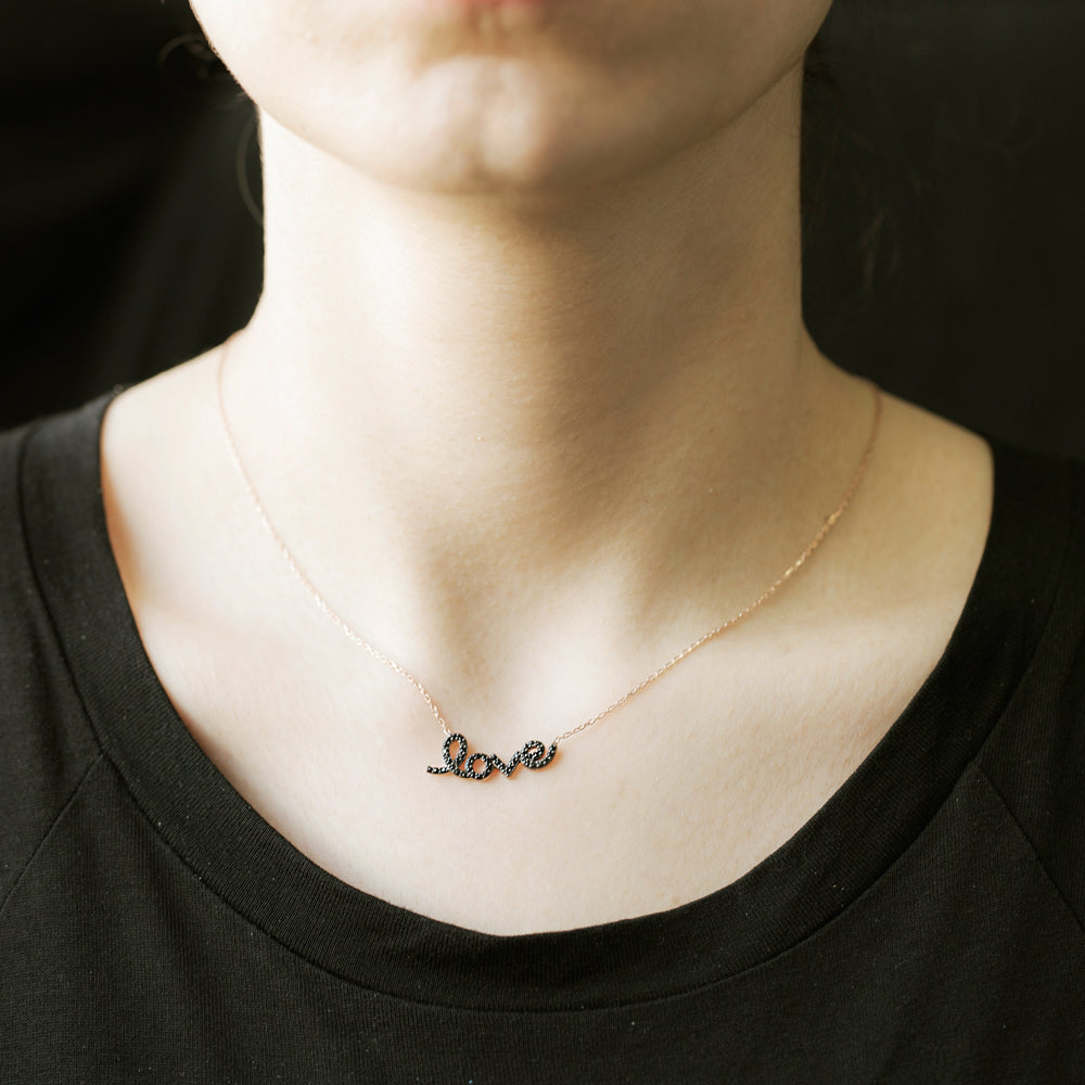 Kette LOVE schwarz roségold