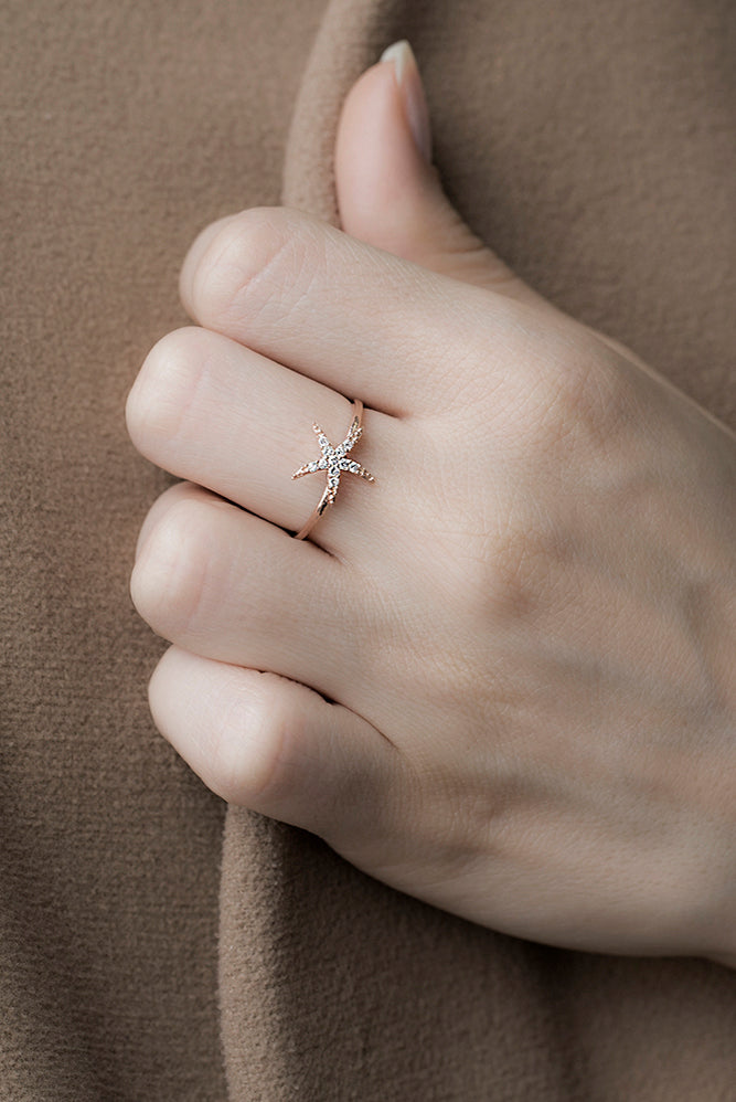 Ring WHITE STARFISH gold