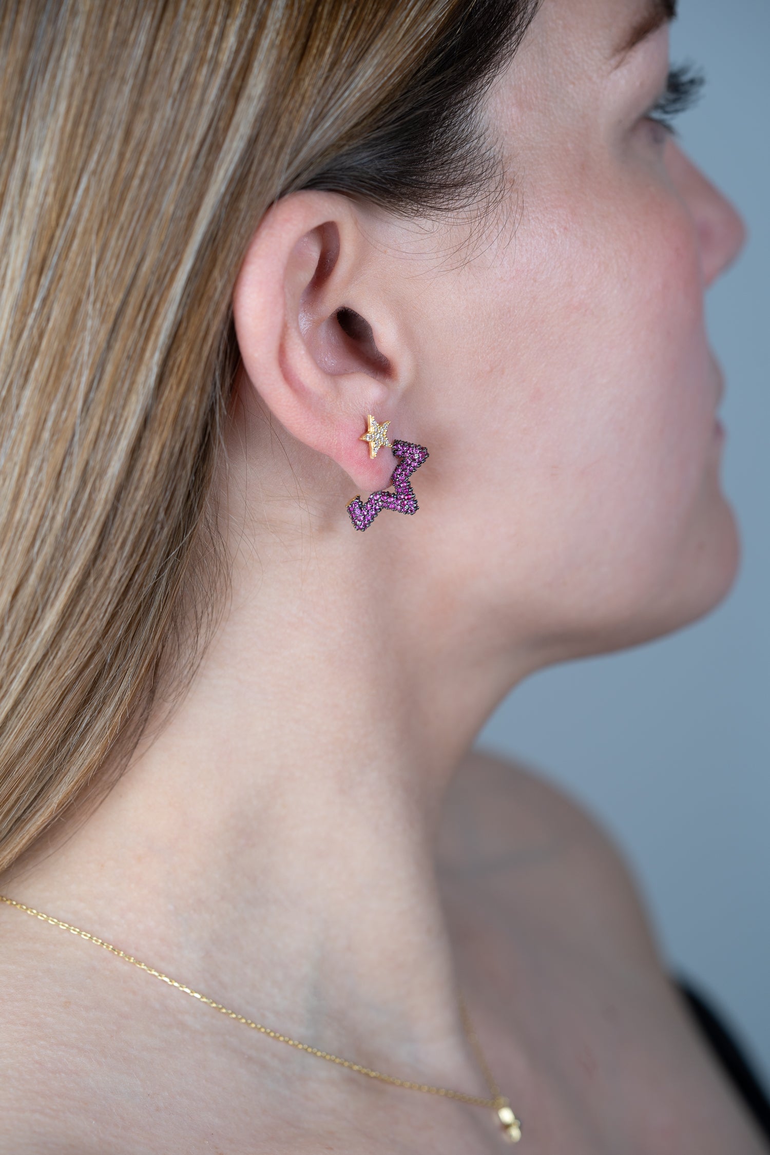 Ohrstecker PINK RUBY STAR gold