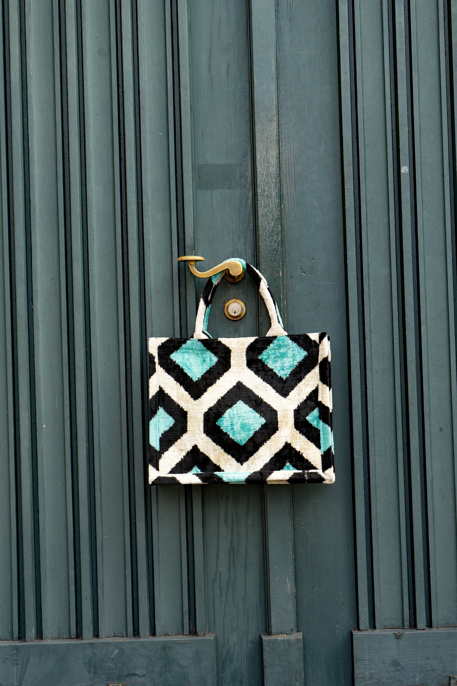 Shopper Seidensamt FUNKY ROMBO türkis